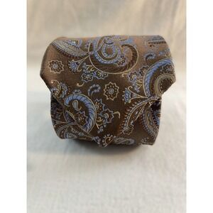 Bruno Piattelli‎ Roma 100% Silk Hand Made Brown Blue Paisley Necktie Tie